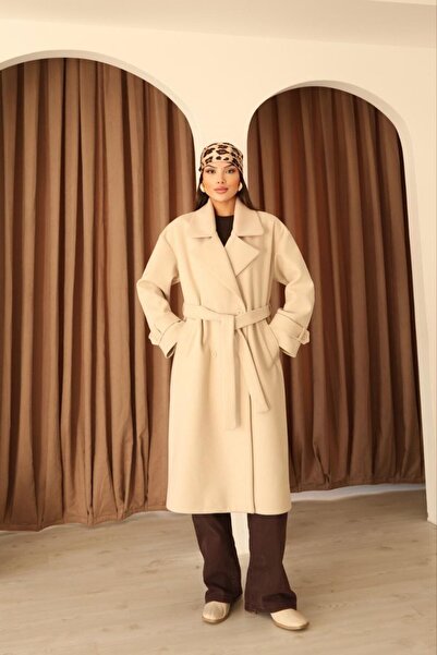 POP STORY Women's Oversize Belted Wool Cashmere Long Coat