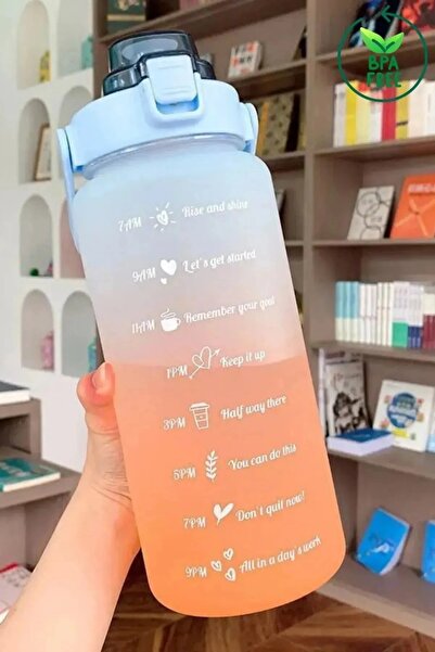 cosmoshome Motivasyonel Su Matarası Suluk 2 Litre Sticker Ve Pipetli Su Matarası