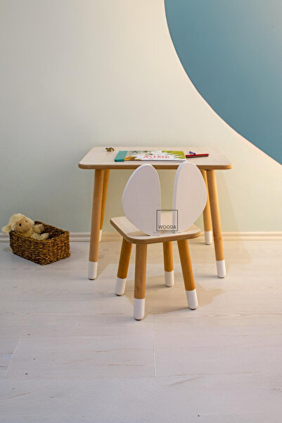 WOODA Montessori Çocuk Aktivite Yaz  Sil Masa Ve Fare Kulak Sandalye Takımı