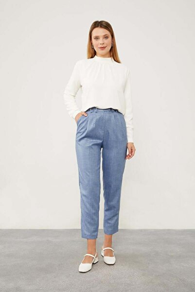 Levidor Blue Linen Fabric Carrot Pants