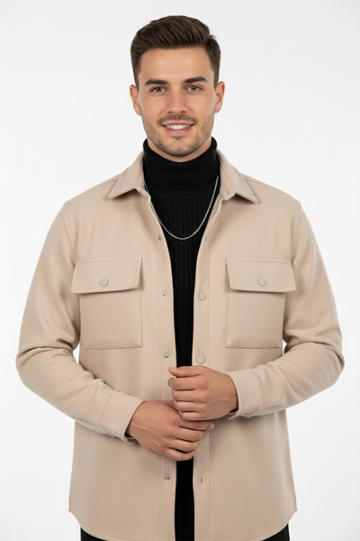 DeepSEA Ανδρικό μπουφάν με κρεμ καστανόχρωμο μπουφάν – Μπουφάν με κουμπωτά και τσέπες με άνετη εφαρμογή 2500559