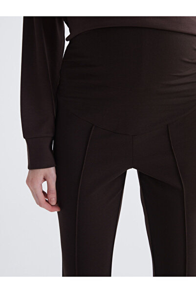 LC Waikiki Brown Maternity Leggings Pants with Belly Panel and Flared Legs