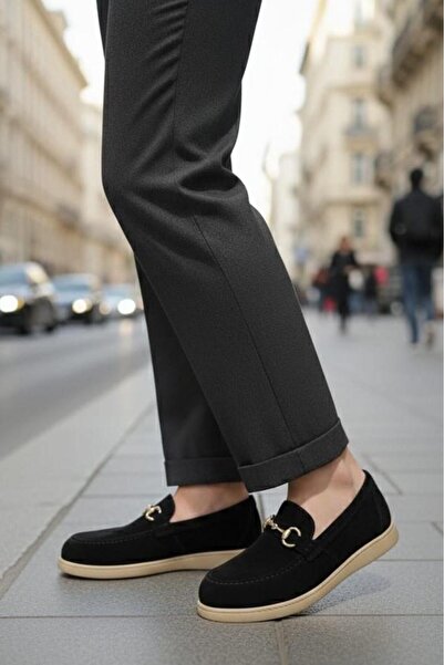 Majensia Gold Accessory Loafer Shoes with Buckle