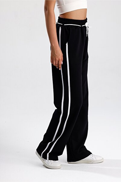 Green Hill Wide Leg Sweatpants with Stripe and String Detail