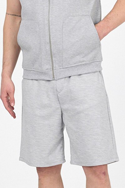 DAMGA JEANS Erkek Beli Lastikli Bol Paça Basic Baggy Şort Gri