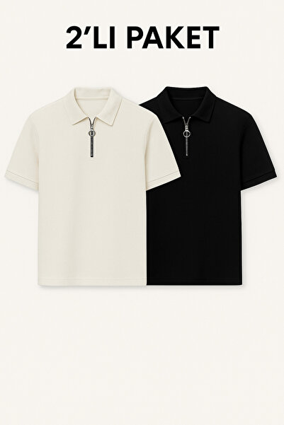 DAMGA JEANS Ανδρικό μπλουζάκι με γιακά πόλο με μισό φερμουάρ 2 συσκευασιών