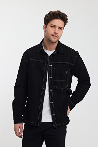 DAMGA JEANS Men's JeanMotion Polo Collar Denim Jacket with Chest Pockets