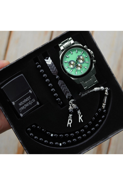 wesscollection Şık Hediye Seti Erkek Kol Saati Tesbih Bileklik ve Çakmak