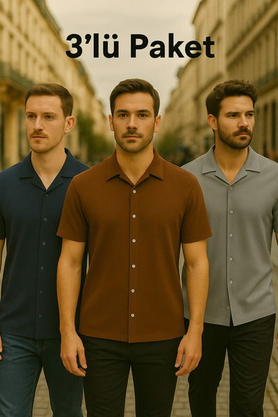 DAMGA JEANS Ανδρικό 3 Pack καλοκαιρινό κοντομάνικο πουκάμισο Basic