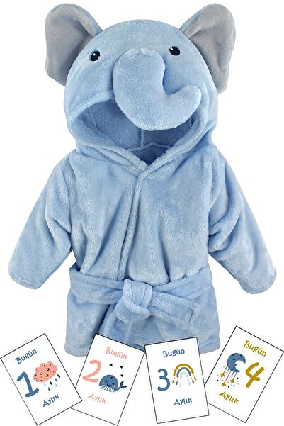 Moky Design Fil Desenli Erkek Bebek Bornoz Seti ve 12’li Aylık Ay Dönümü Anı ...