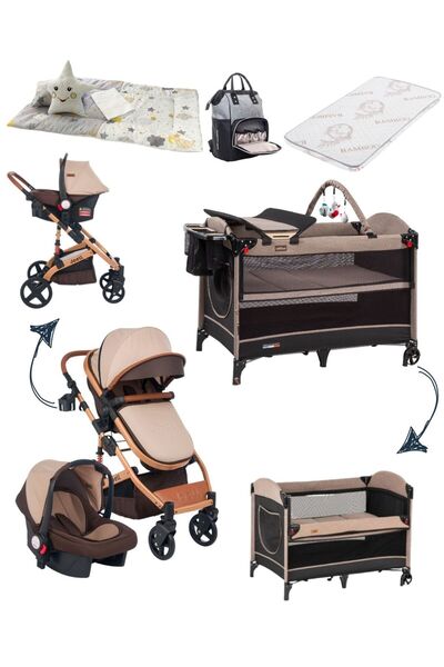 Joell 10'lu Bebek Seti / Truva / Anne Yanı Park Beşik / Yatak / Çanta +