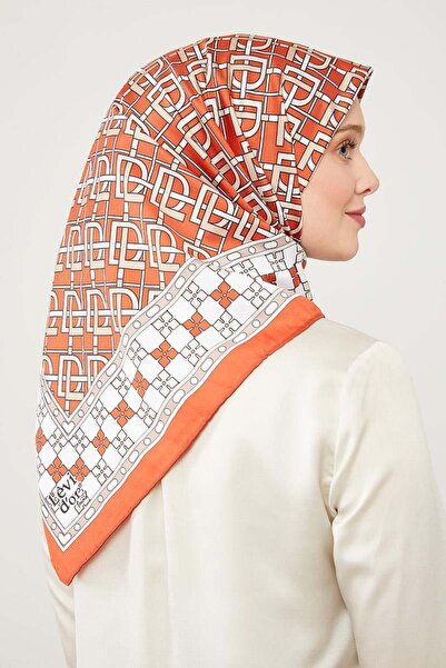 Levidor Turuncu LVD Baskılı Trend Twill Eşarp
