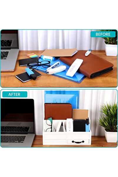 Belle Vous Desk organizer, 5 compartments, 1 drawer, 31 x 15 x 19 cm, wooden, White