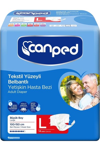 Canped Adult Diaper with Waist Band Textile Surface L - Large - Large 70 Pieces (5Pk*14)