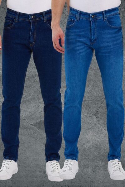 DAMGA JEANS حزمة من 2 بنطلون جينز أزرق داكن، ألوان زرقاء متعددة الألوان