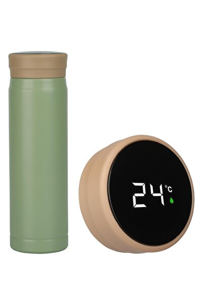 Belle Vous Termos cu afișaj digital, indicator de temperatură, capac etanș, 280 ml, oțel inoxidabil, verde