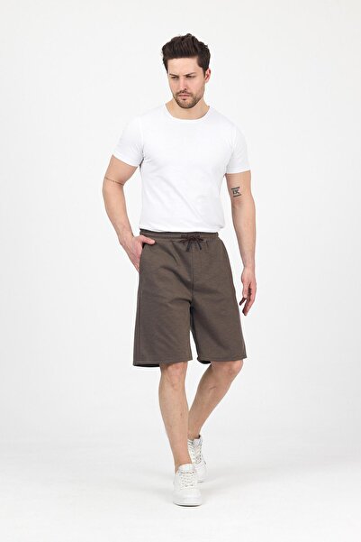 DAMGA JEANS Erkek Beli Lastikli Bol Paça Basic Kahverengi Baggy Şort