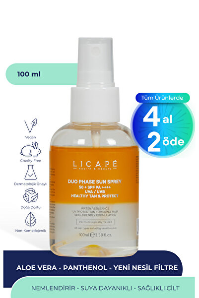 Licape Kuru Ve Hassas Ciltler İçin İki Aşamalı, Su Bazlı Ve Suya Dayanıklı Güneş Kremi 100ml