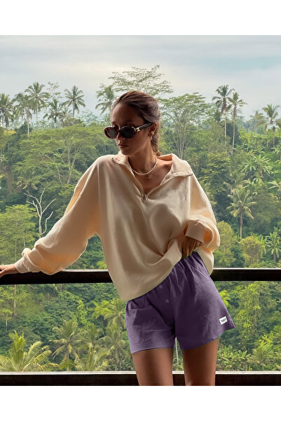 Jardin du Soleil %100 Pamuk Yüksek Bel Patlı Şort