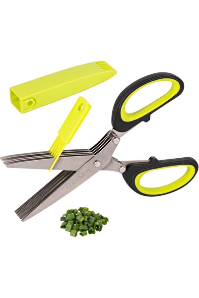 Gourmeo Foarfece de bucătărie pentru ierburi aromatice, 5 lame, oțel inoxidabil, mâner ergonomic, verde