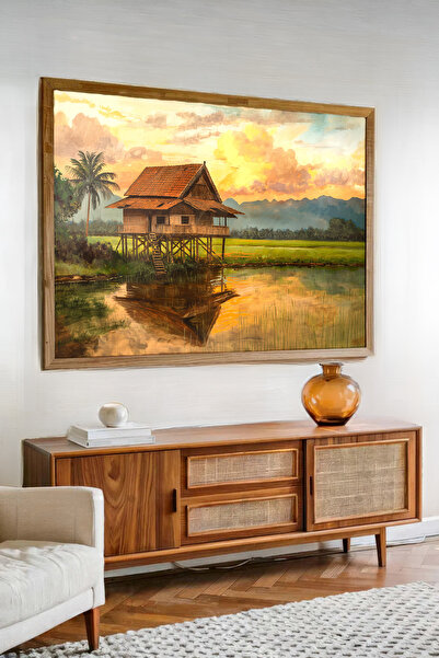 AKSU SANAT Sazlık ve Gündoğumu Vintage Kanvas Poster - Çerçevesiz Kanvas Poster 1PSTR154