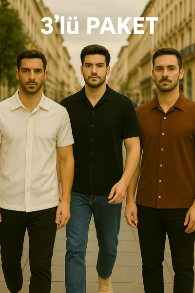 DAMGA JEANS Ανδρικό 3 Pack καλοκαιρινό κοντομάνικο εύκαμπτο πουκάμισο