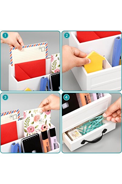 Belle Vous Desk organizer, 5 compartments, 1 drawer, 31 x 15 x 19 cm, wooden, White