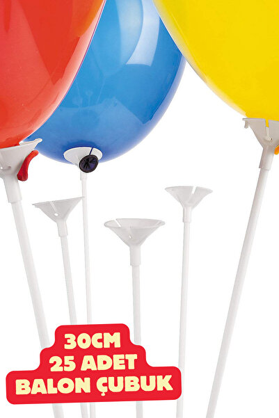 Baloncu Dede 25 Adet Balon Tutma Aparatı Çubuğu Balon Çubuğu Balon Tutucu Çub...