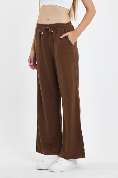 DAMGA JEANS Kadın Palazzo Yazlık Beli Lastikli Pamuklu Bol Paça Baggy Pantolon