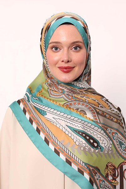 Levidor Ινδικό μεταξωτό σάλι με πράσινο ριγέ νερό