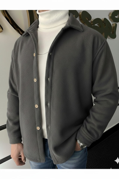 A&O Style Men's Anthracite Thick Fleece Oversize Shirt