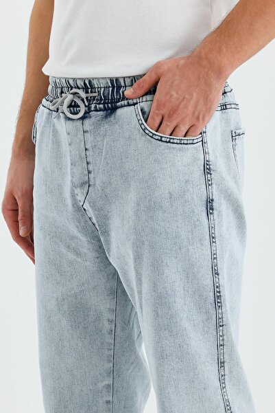 DAMGA JEANS Чоловічі джинси з високою талією на резинці, сині джинсові штани-джоггери