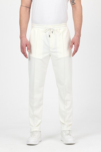 DAMGA JEANS Ανδρικό ριγέ φαρδύ ελαστικό κλασικό λευκό παντελόνι