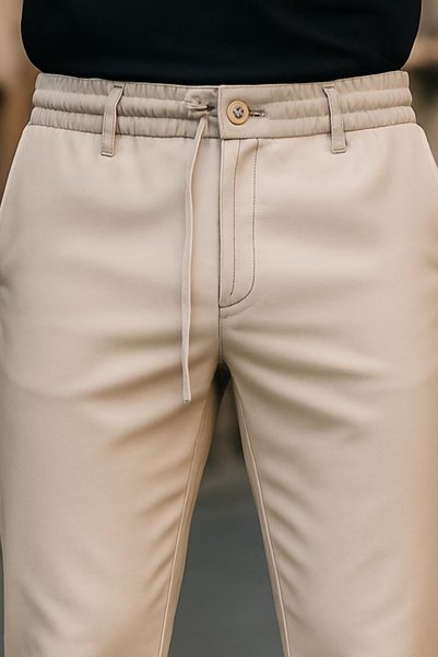 DAMGA JEANS بنطال رجالي ذو خصر مطاطي وواسع الساق ومرن باللون الكريمي