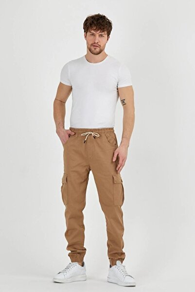 DAMGA JEANS Ανδρικό ελαστικό ελαστικό παντελόνι Cargo Pocket Camel Jogger