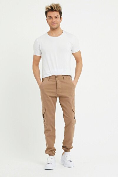 DAMGA JEANS Erkek Lastikli Paça Yüksek Bel Camel Kargo Cepli Pantolon