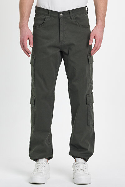 DAMGA JEANS Erkek Bol Paça Oversize Baggy Haki Kargo Cepli Pantolon