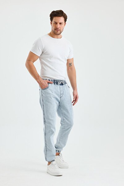 DAMGA JEANS Чоловічі джинси з високою талією на резинці, сині джинсові штани-джоггери