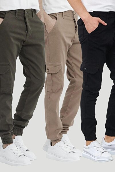 DAMGA JEANS طقم بنطال كارجو مرن من القطن مكون من 3 قطع موسمي للرجال