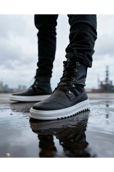 Knack Мъжки спортни ботуши B12 Черни (с бяла подметка)