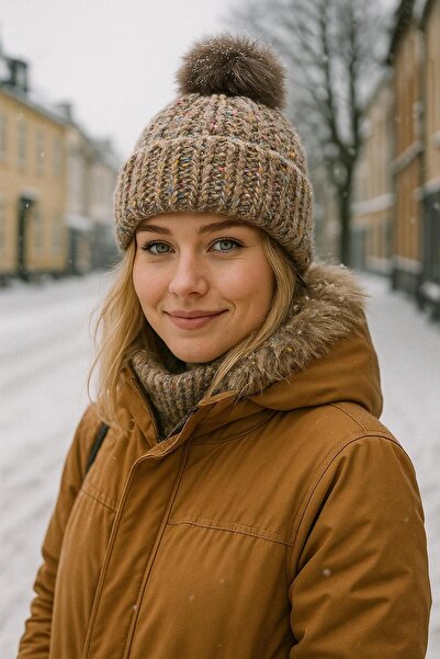 FELLMENS Tricotaj Camel Pompom Tricotat pentru femei