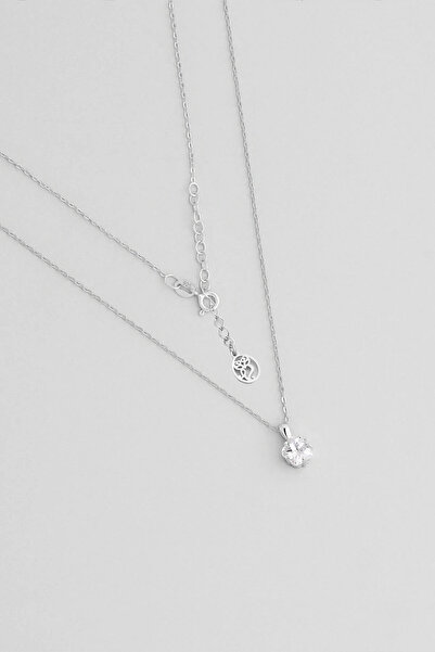 So CHIC... Çiçek Taşlı 18 Ayar Beyaz Altın Kaplama 45 Cm Gümüş Kolye