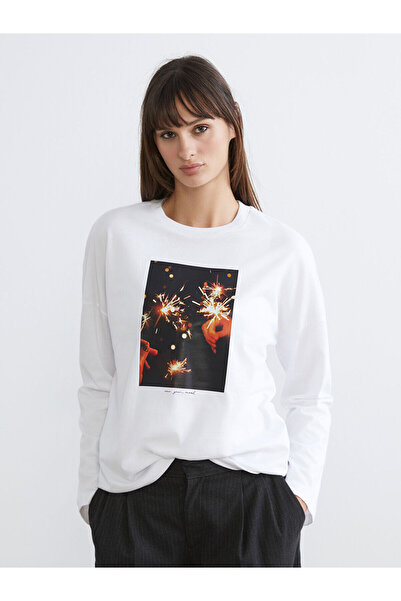 LC Waikiki Γυναικείο μπλουζάκι με στάμπα με λαιμόκοψη