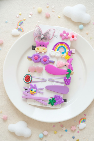 BATU GİYİM Set de 14 bucăți de cleme pentru fetiță și bebelușă, cu cataramă galbenă