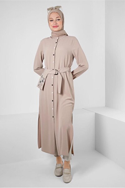 Alvina FLOWER EMBROIDERED BUTTONED BELTED LONG TUNIC 43732