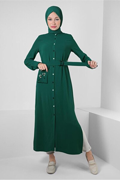 Alvina FLOWER EMBROIDERED BUTTONED BELTED LONG TUNIC 43732