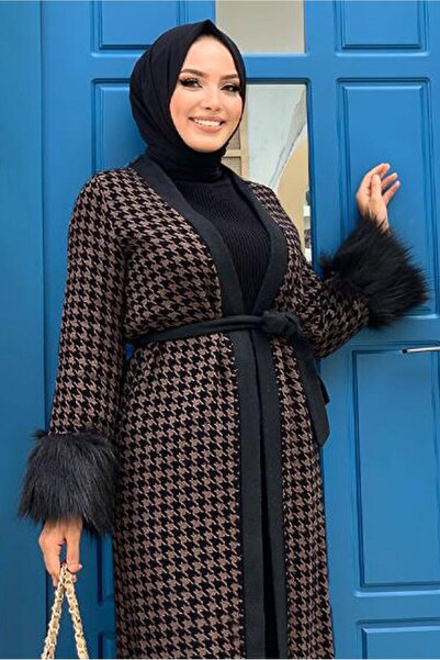 TRENDTESETTÜR Women's Mink Feather Patterned Cuffs Feather Hat 1547