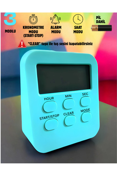 Unichrome Öğrenci Ders Çalışma Saati Kronometreli Araç Saati Mutfak Bozdolabı Magnet Saat Zamanlayıcı Mavi