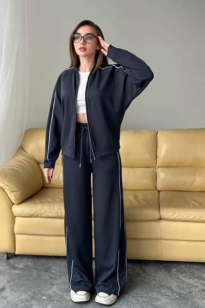 Mogi Butik Women's Modal Fabric Double Piped Zipper Set 3122