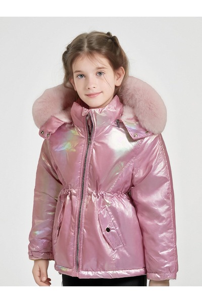 SETTY KOOP Shiny Hooded Puffer Jacket Pink & Silver– Geacă Fetițe Lucioasă cu...